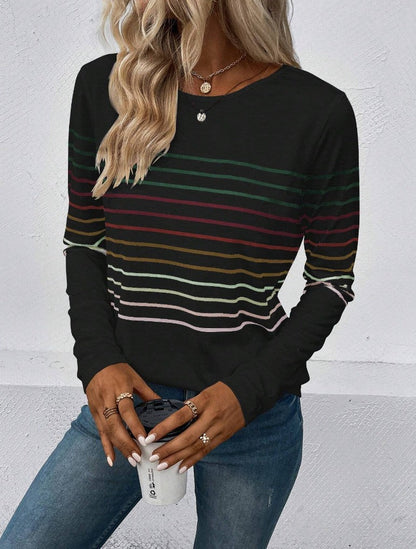 Dames T-shirt Lange Mouwen Streepjes Stijlvol Basic
