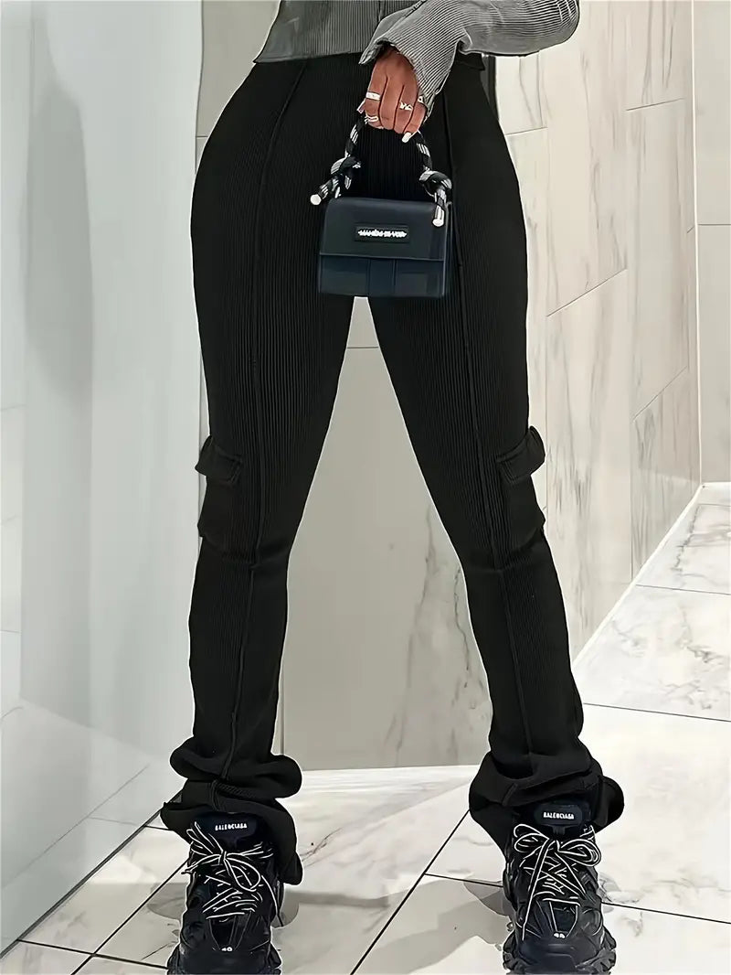 Hoge Taille Broek Geribd voor Vrouw Casual Stijl