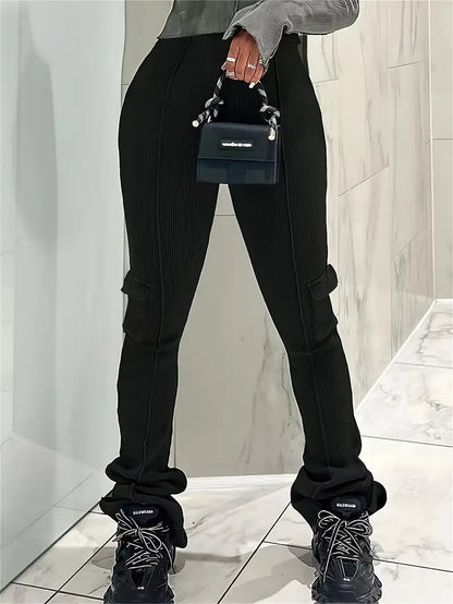 Hoge Taille Broek Geribd voor Vrouw Casual Stijl