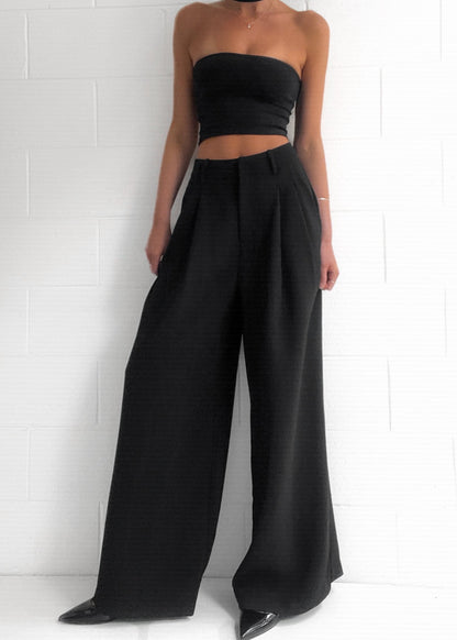 Hoge Taille Palazzo Broek Zwart Elegante Stijl