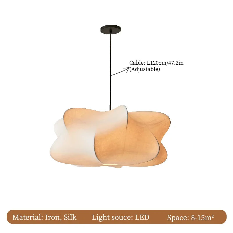 Wabi sabi zijde hanglamp met zachte gloed en Japans minimalistisch design voor serene interieurs