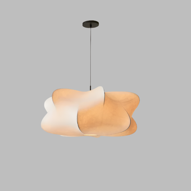 Wabi sabi zijde hanglamp met zachte gloed en Japans minimalistisch design voor serene interieurs