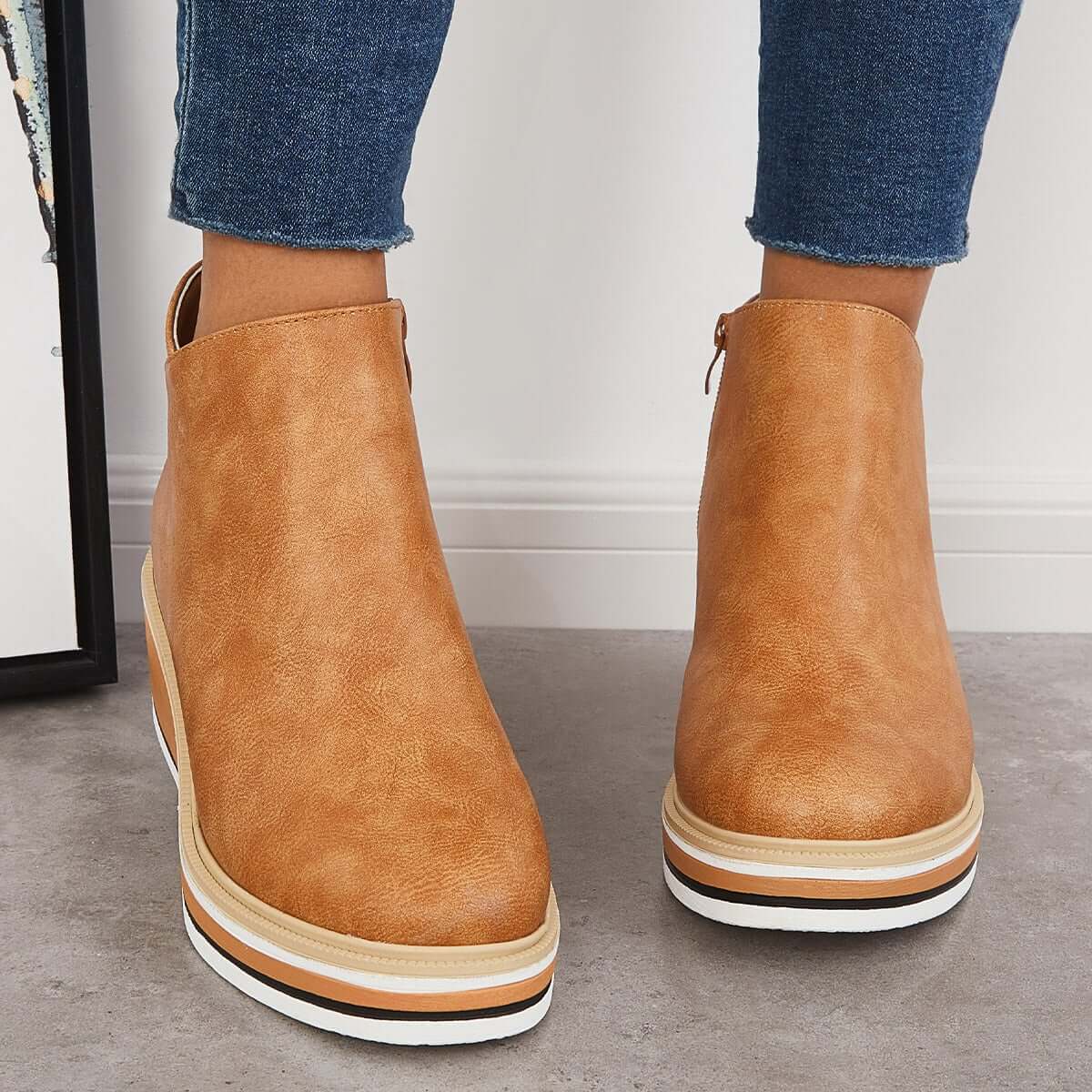 Dames Enkelboots Plateauzool Rits Sluiting