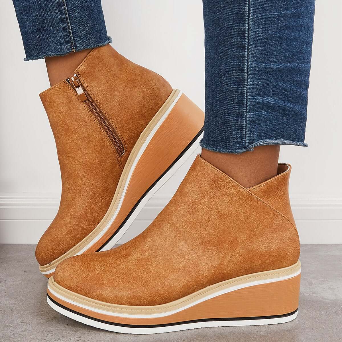 Dames Enkelboots Plateauzool Rits Sluiting