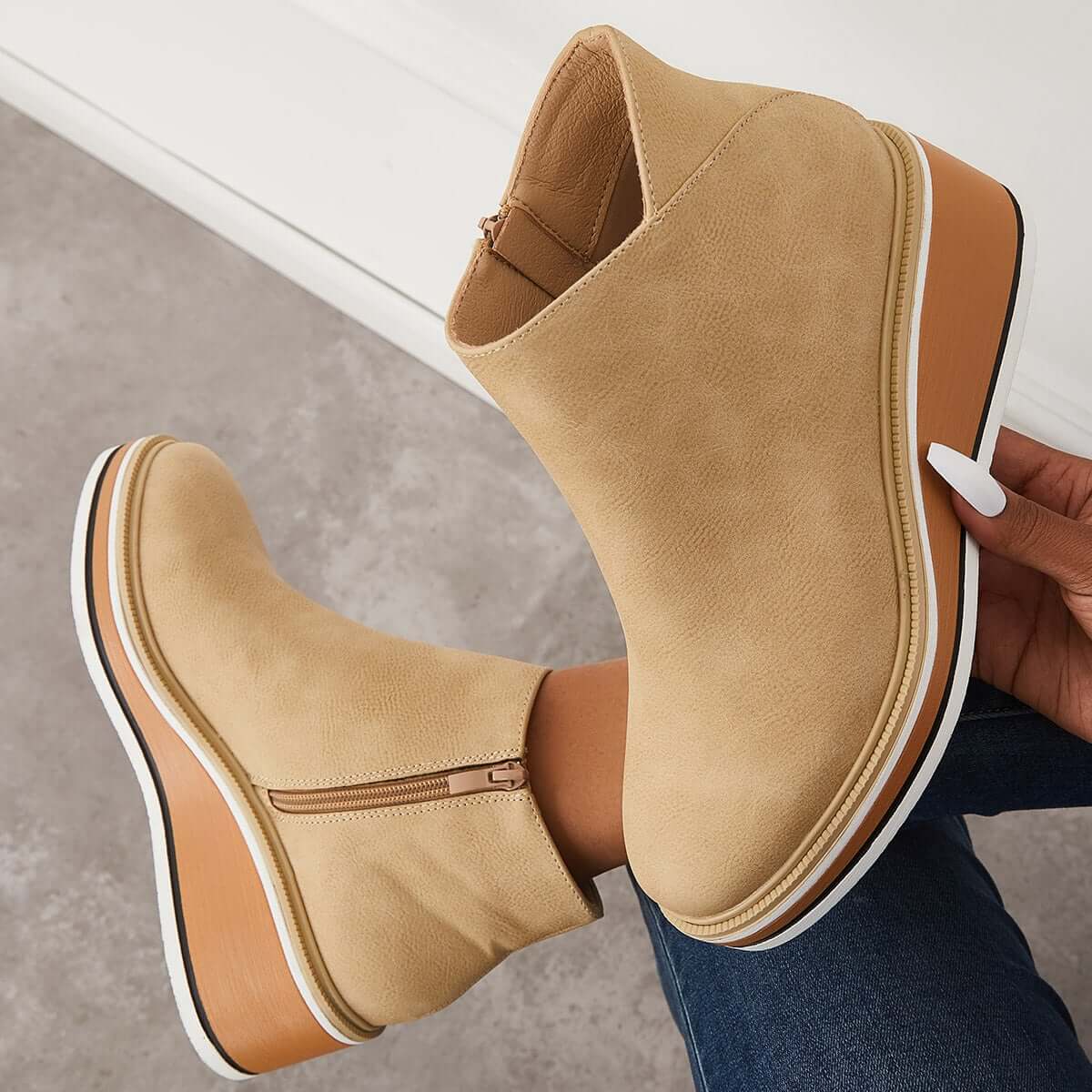 Dames Enkelboots Plateauzool Rits Sluiting