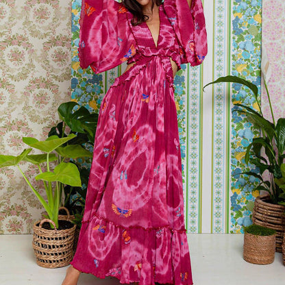 Vrouwelijke Bloemenjurk Elegante Zomerjurk Dahlia Print