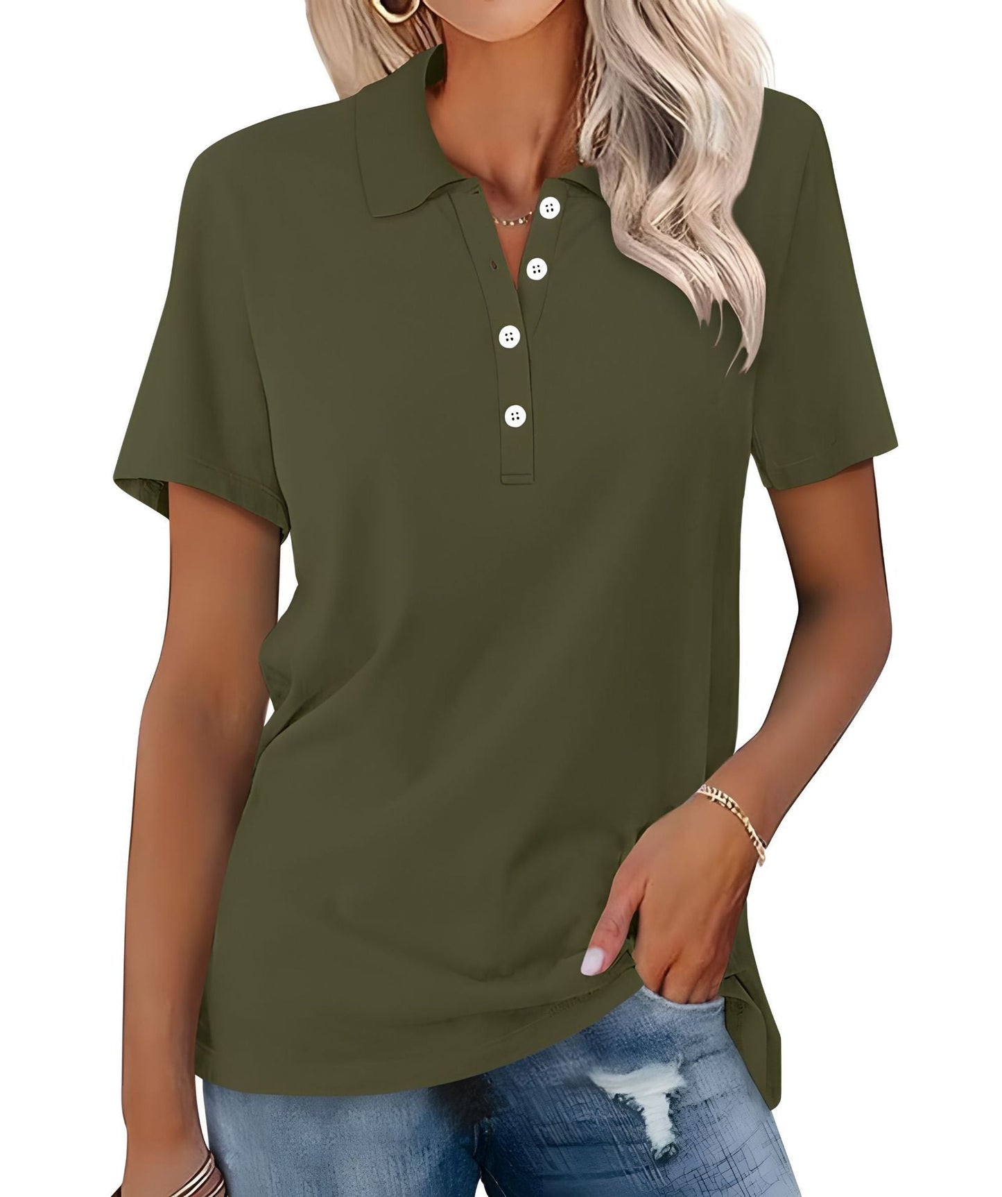 Dames Polo Top Kortemouw Zomerjurk Basic Wit