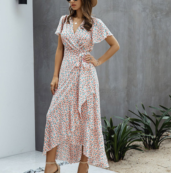 Zomerjurk Gebloemd Met Ruffles en V Hals