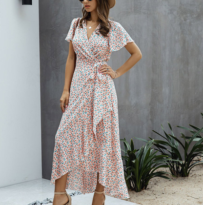 Zomerjurk Gebloemd Met Ruffles en V Hals