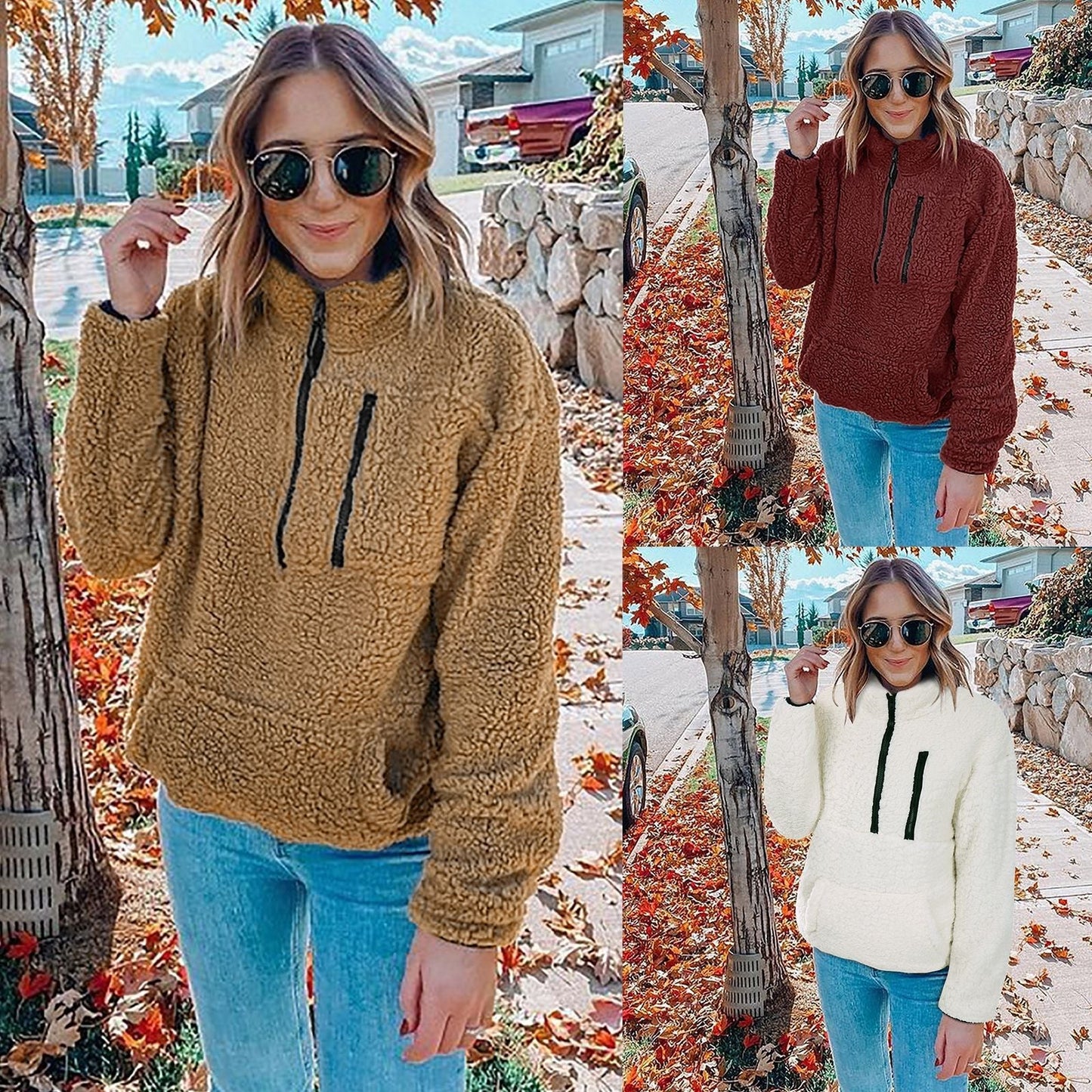 Dames Fleece Trui Warm Met Rits en Hoge Kraag