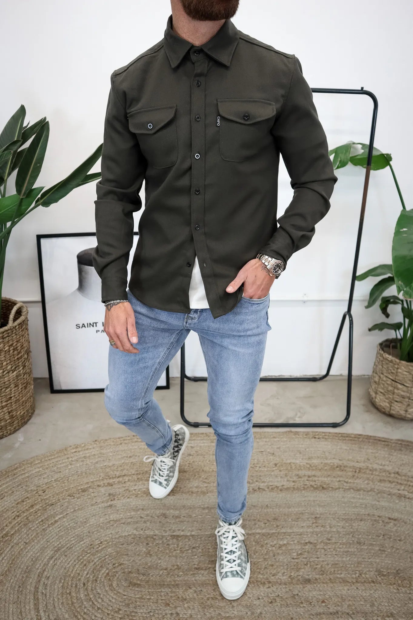 Heren Overshirt Jas Lichtgewicht met Borstzakken voor Lente en Herfst