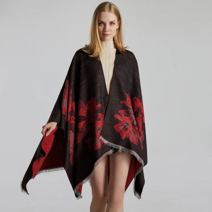 Dames Sjaal Bloemenprint Cape Stijl Levi's Blazer Look