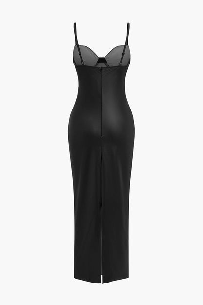 Zwart Leren Maxikleed Elegante Vrouwelijke Stijl