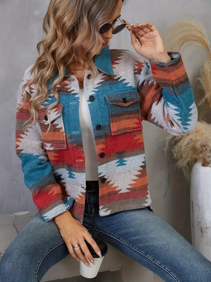 Dames Leerjack Aztekenprint Klassiek Model