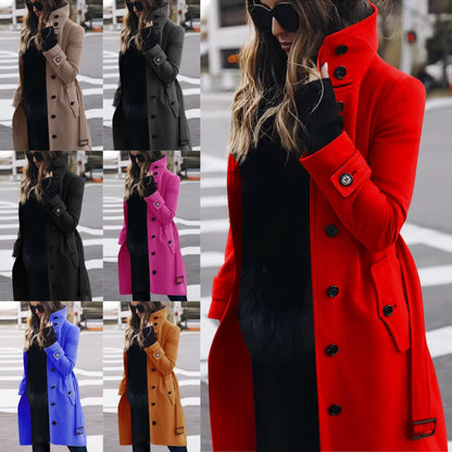 Dames Wollen Jas Warme Mantel met Ceintuur Elegante Stijl