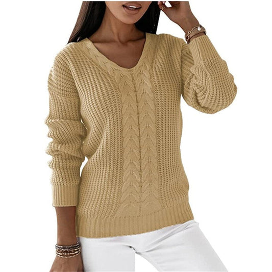 Dames Trui Gebreid V-hals Met Twist Detail → Dames Trui V-hals Gebreid Met Twist - StudioMarella