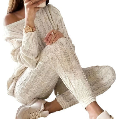 Dames Lounge Set Warme Kabeltrui Legging en Top