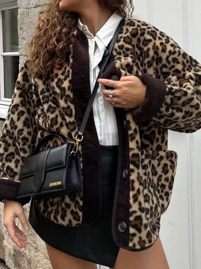 Dames Teddyjas Zacht Leopard Print Stijlvolle Jas