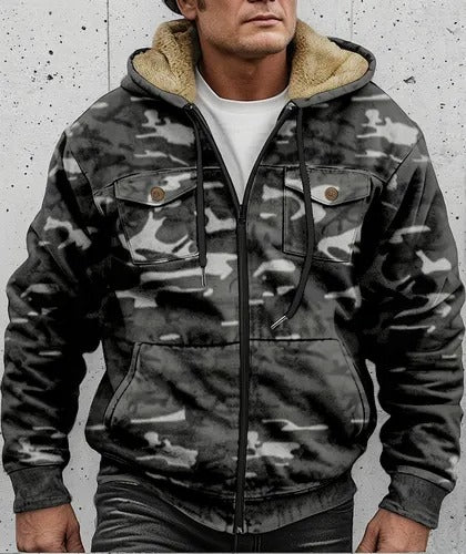 Militaire Cargo Jacket met Kap en Camouflage Print - StudioMarella