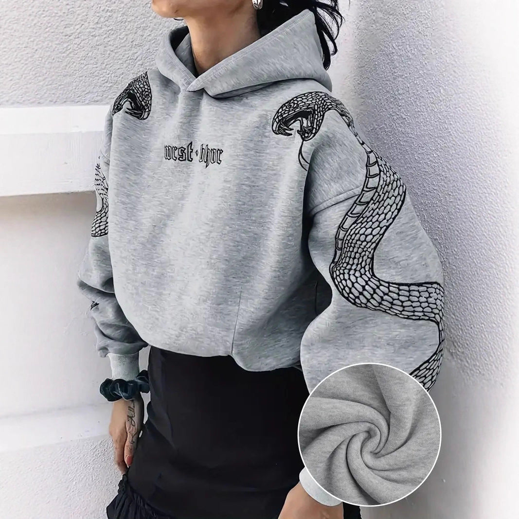 Dames Hoodie Kort Slangen Print Casual Mode - StudioMarella