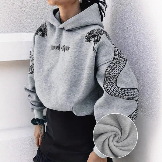 Dames Hoodie Kort Slangen Print Casual Mode - StudioMarella