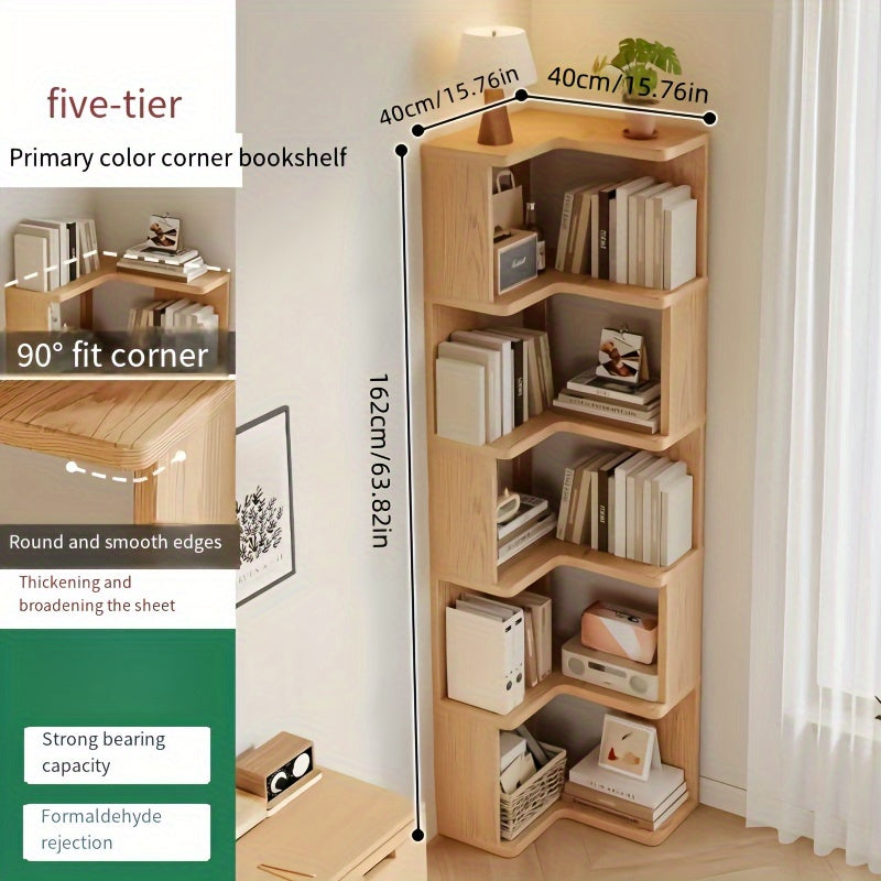 Houten Hoekrek Massief Hout – 162 cm Wandmontage Schuin Met Afgeronde Randen Voor Boeken en Decoratie