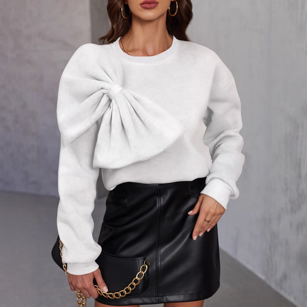 Dames Trui Zwart met Strik Detail Elegante Crewneck
