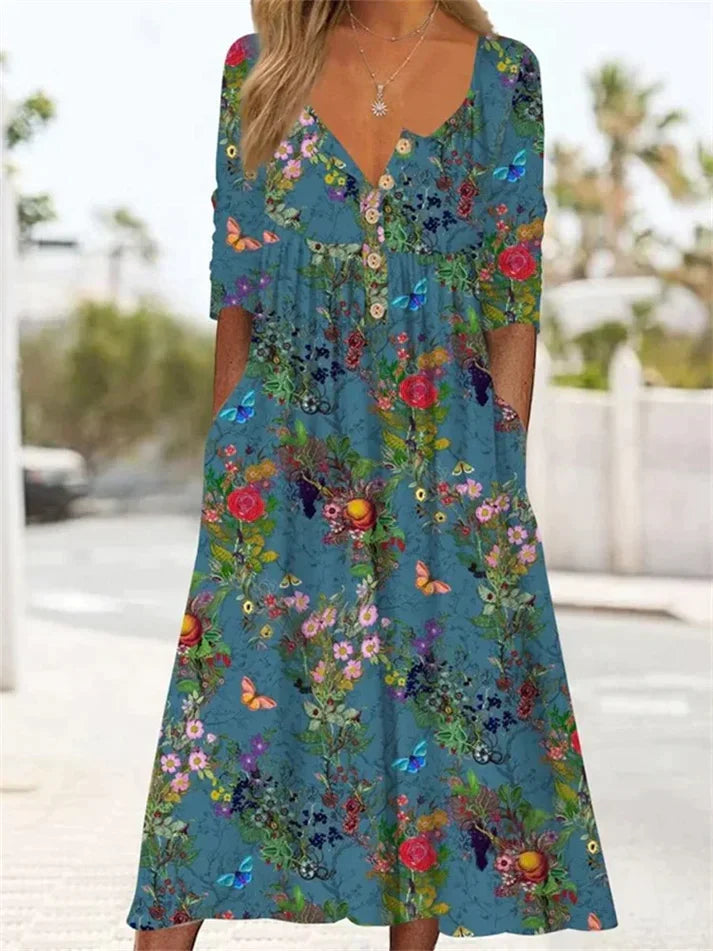 Maxi Jurk Bloemenprint Geplooide Rok Zomerjurk - StudioMarella