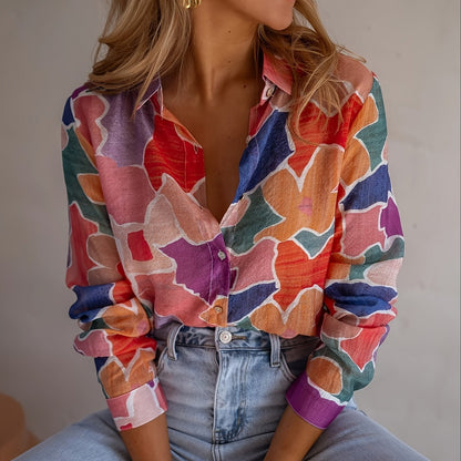 Dames Blouse Viscose Comfortabele Pasvorm Geometrisch Motief