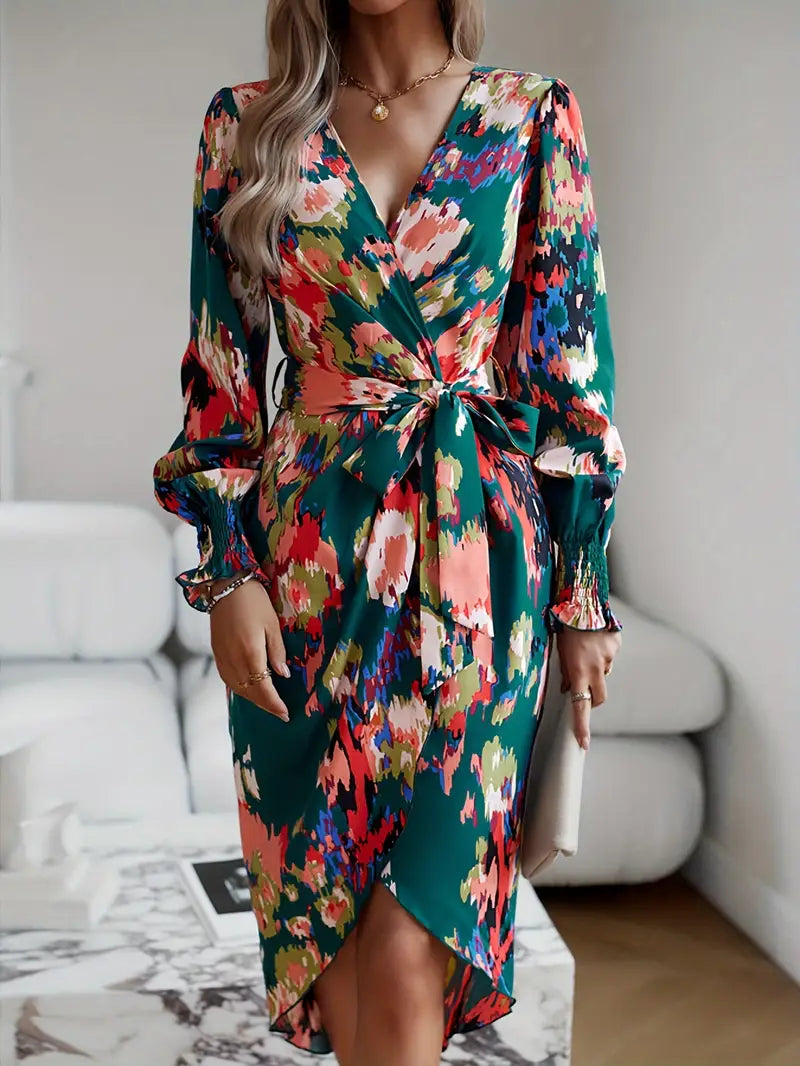 Zomerjurk met Allover Print Wikkeljurk Vrouwelijk Model - StudioMarella