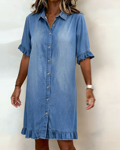 Dames Denim Jurk Met Rimpeling Slim Fit