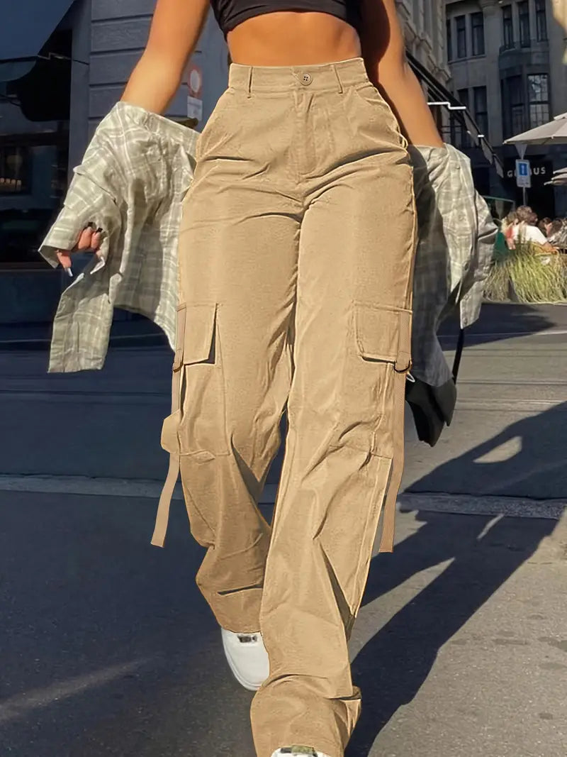 Dame Cargo Broek Zwart Effen Stof