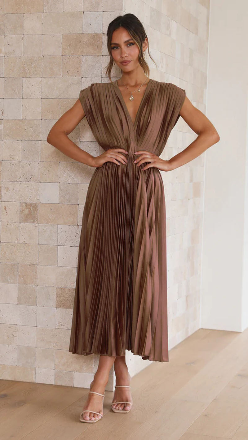 Dames Midi-jurk Plissérok V-hals Elegante Zomerjurk