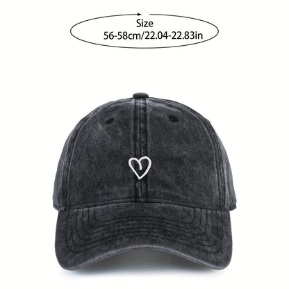 Vintage Baseballcap met Hartstiksel – Verstelbaar Katoen Gewassen Stijl Sportpet Zomerpet Dames Heren Casual Cap