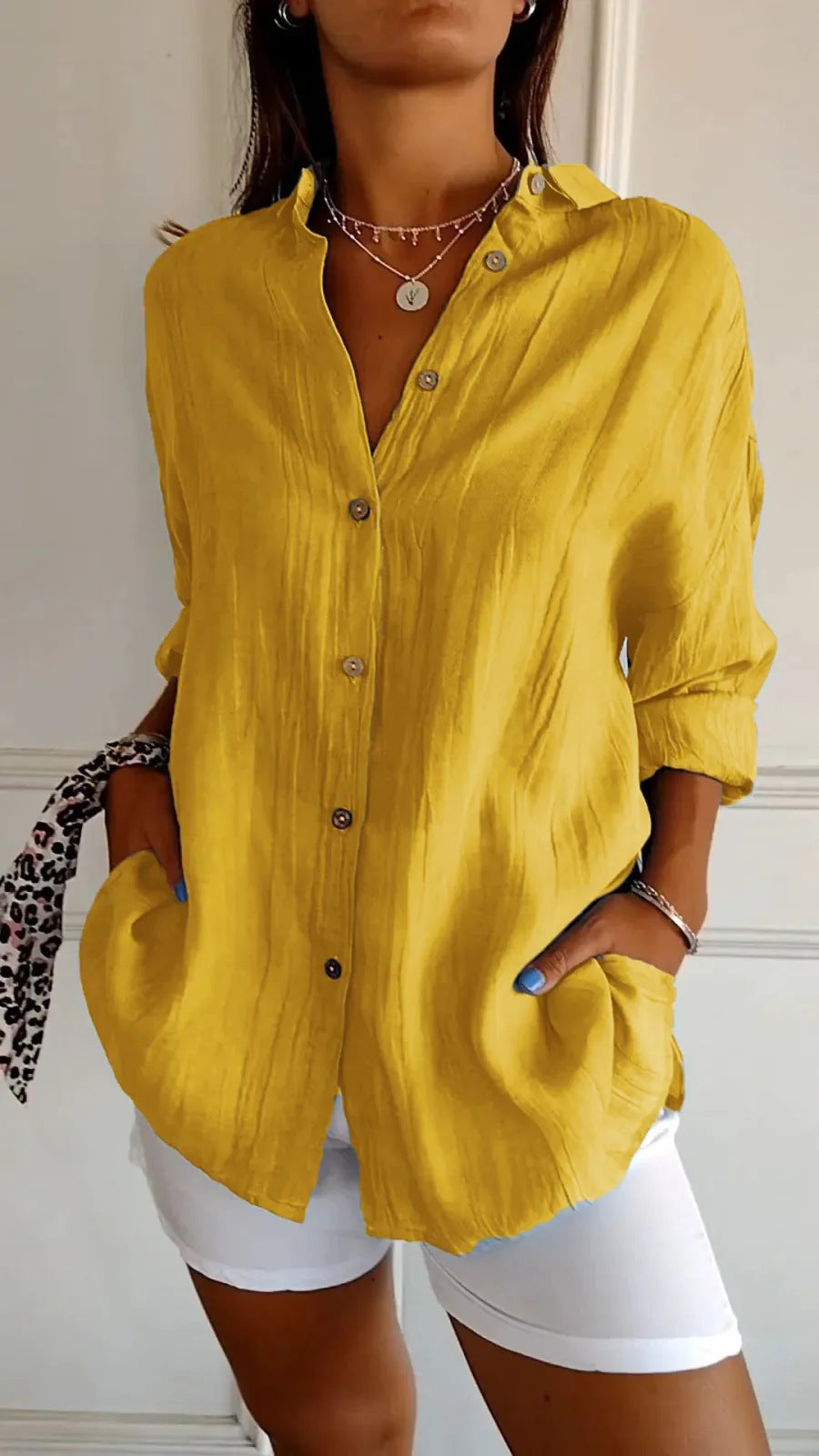 Dames Blouse Zomerse Luchtige Knoopsluiting