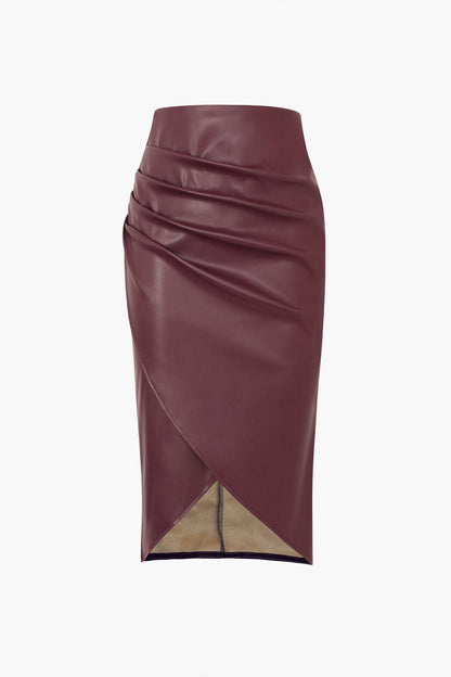 Kunstlederen Rok Asymmetrisch Midilengte Wickel Design