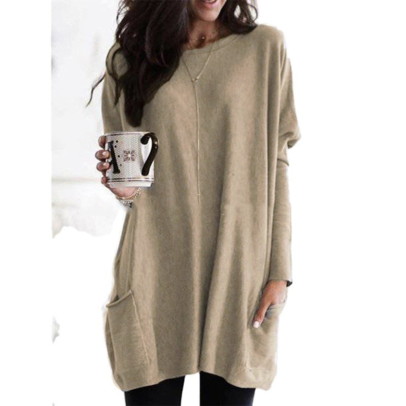 Dames Top met Lange Mouwen en Zakken Basis Collectie → Dames Top Lange Mouwen Zakken Comfortabel Basis