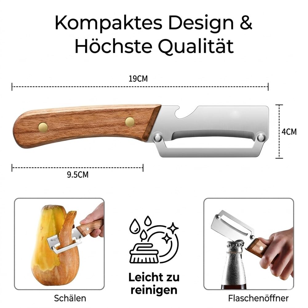 3-in-1 Keukenmessenset 5-delig Multifunctioneel Keukengereedschap met Houten Handvat Schillen Snijden Openen RVS Messen Professioneel