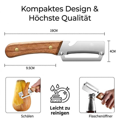 3-in-1 Keukenmessenset 5-delig Multifunctioneel Keukengereedschap met Houten Handvat Schillen Snijden Openen RVS Messen Professioneel