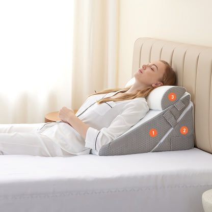 Verstelbaar Wigkussen voor Bed – Premium Memory Foam Ondersteuning Rug Benen Knieën Herstel