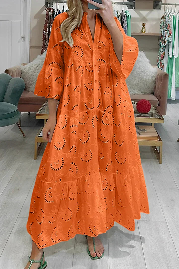 Vrouwelijke Zomerjurk met Geborduurde Oogjes Elegant - StudioMarella