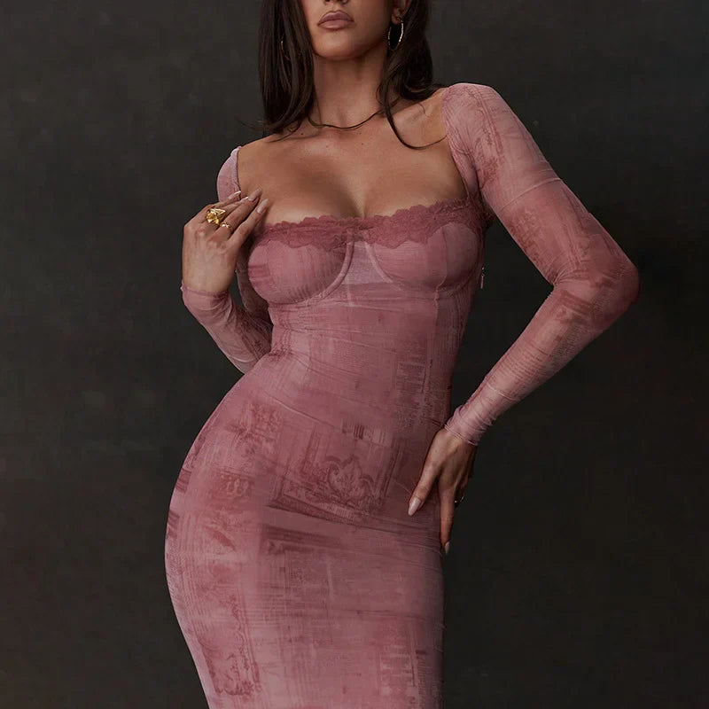 Roze Gala Jurk Dames Midi Bodycon Avondjurk