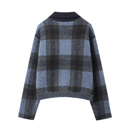 Dames Jas Kort Geruit Met Rits Stoer Design