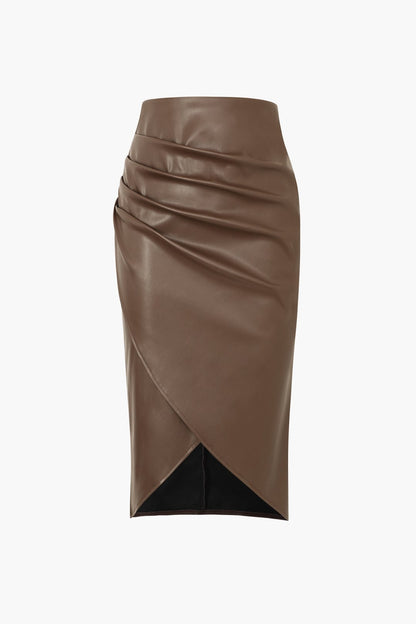 Kunstlederen Rok Asymmetrisch Midilengte Wickel Design