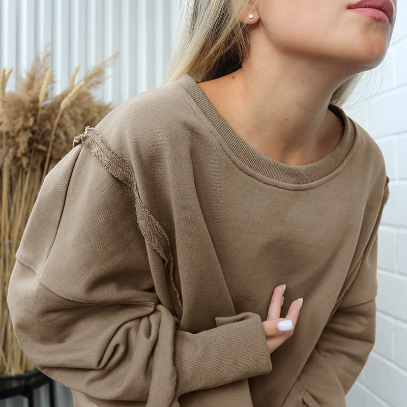 Dames Sweater Warme Losse Trui met Rauwe Boorden