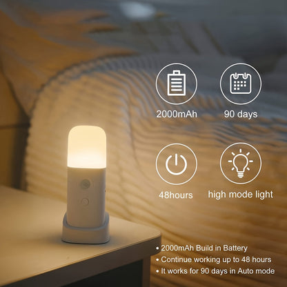 LED Nachtlamp Bewegingssensor USB-oplaadbaar 2000mAh wit slaapkamer gang dimbaar draadloos lampje