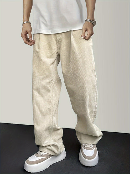 Casual Broek Corduroy Effen Kleur Met Koordsluiting