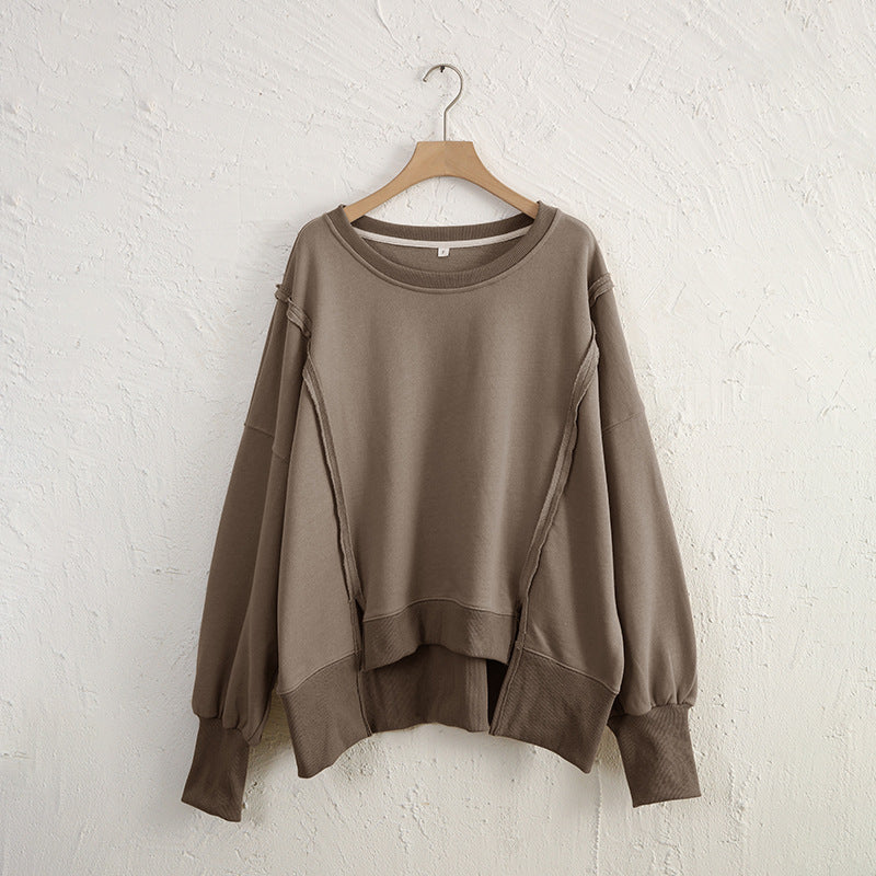 Dames Sweater Warme Losse Trui met Rauwe Boorden