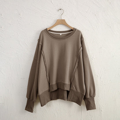 Dames Sweater Warme Losse Trui met Rauwe Boorden
