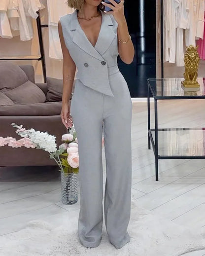 Jumpsuit met Reverskraag en Lange Mouwen - StudioMarella